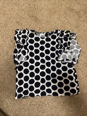 Who What Wear Black and White Polka Dot Ruffle Sleeve Blouse